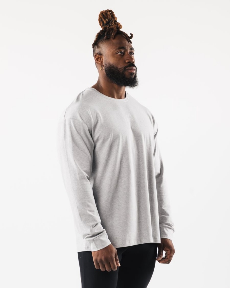 Heather Grey Alphalete Wolf Head LS Tee Men's Shirts | 6314058-AV