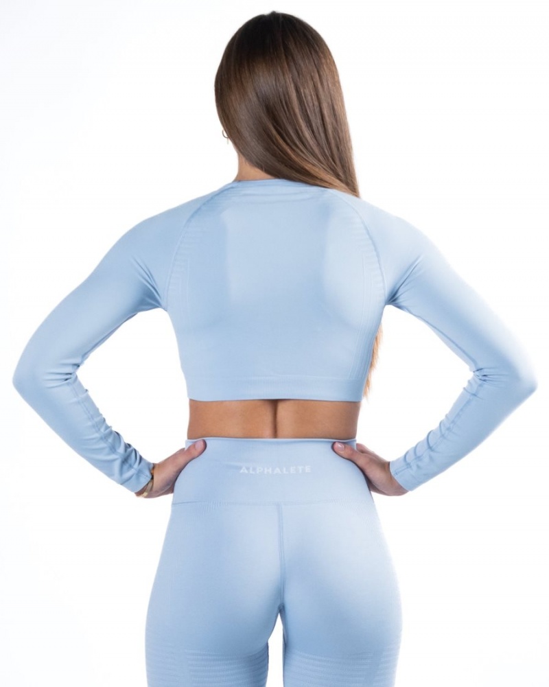 Ice Blue Alphalete Amplify LS Crop Women's Long Sleeve | 7163590-SR