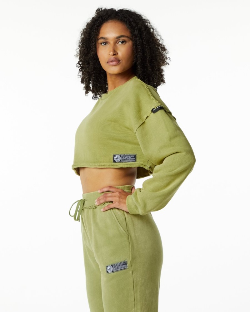 Jade Green Alphalete Very Terry Crop Pullover Women's Jackets | 9246387-MS