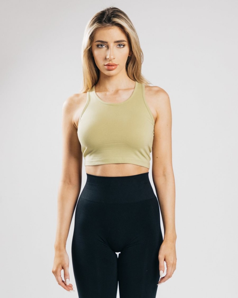 Light Olive Alphalete Essential Crop Tank Women\'s Tank Top | 4821760-ZI