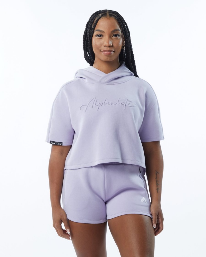 Lilac Alphalete ELMTS Half Sleeve Hoodie Women's Hoodie | 1876032-TK