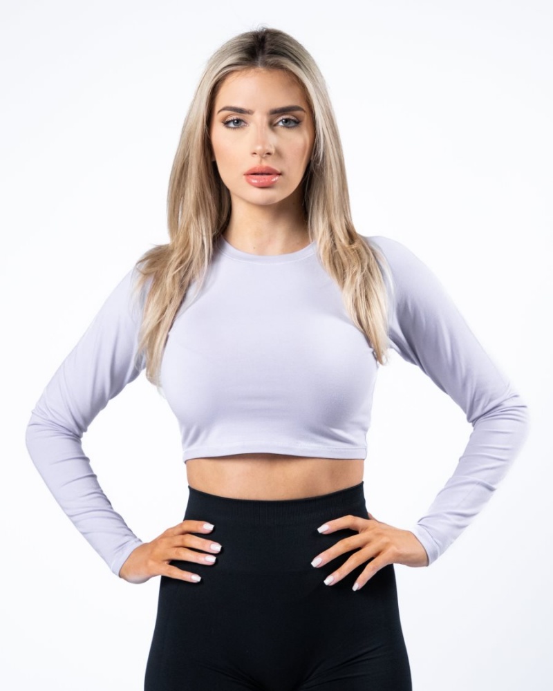 Lilac Haze Alphalete Evo Long Sleeve Crop Women\'s Long Sleeve | 0634185-DO