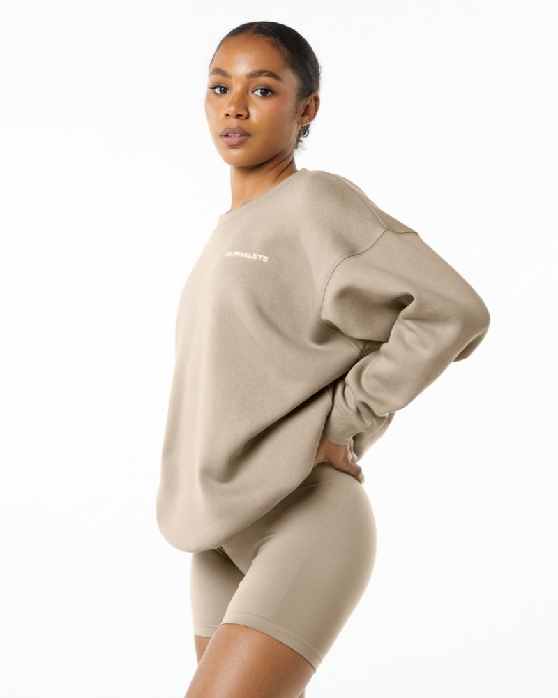 Linen Alphalete Classic Crew Women's Long Sleeve | 4670539-AH