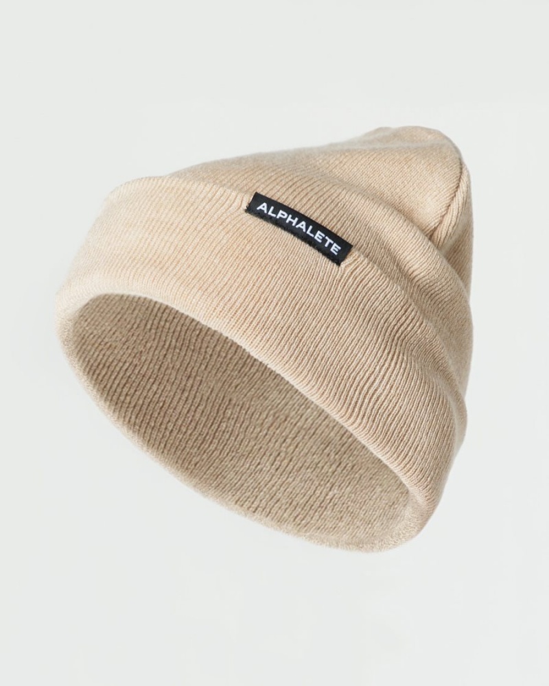 Linen Alphalete Essential Foldover Beanie Men\'s Accessories | 4310862-UX