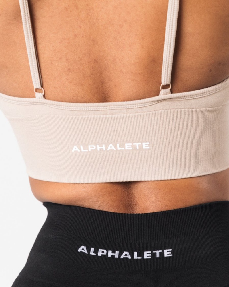 Linen Alphalete Seamless Ribbed Bra Women's Sports Bra | 8026495-UD