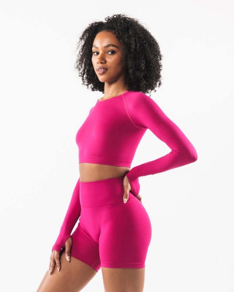 Magenta Alphalete Stratus LS Crop Women's Long Sleeve | 6845329-JK