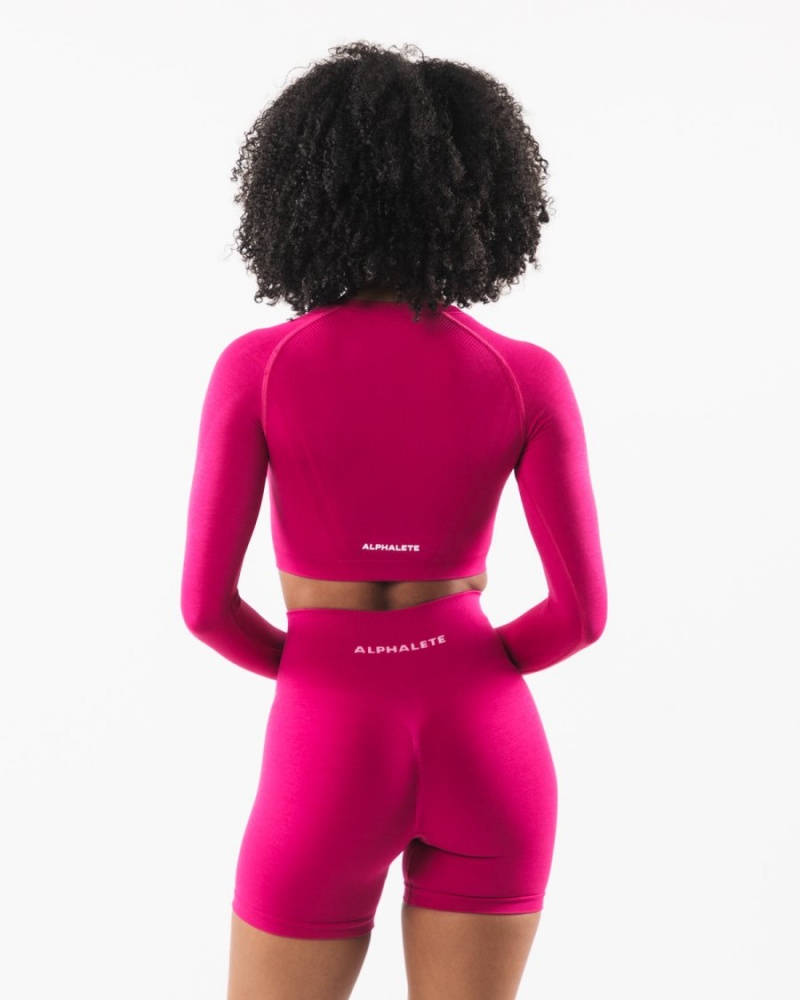 Magenta Alphalete Stratus LS Crop Women's Long Sleeve | 6845329-JK