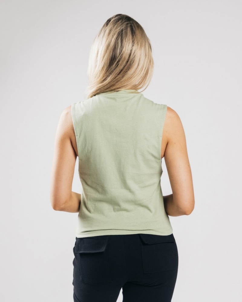 Matcha Alphalete Heavy Cotton Cutoff Women's Tank Top | 8539160-KS