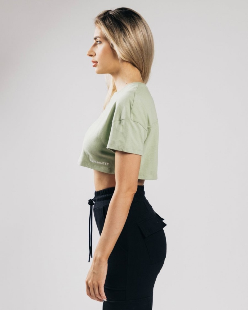 Matcha Alphalete Heavy Cotton Dropped Shoulder Crop Women's Shirts | 5937621-UO