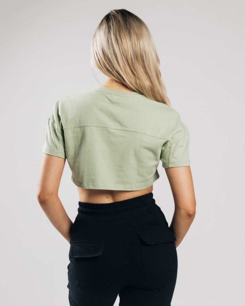 Matcha Alphalete Heavy Cotton Dropped Shoulder Crop Women's Shirts | 5937621-UO