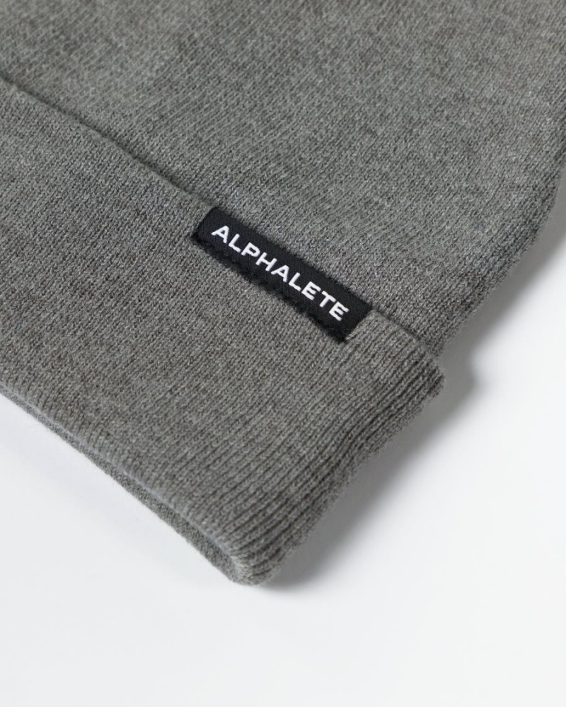 Medium Grey Alphalete Essential Foldover Beanie Women's Accessories | 3256809-IK