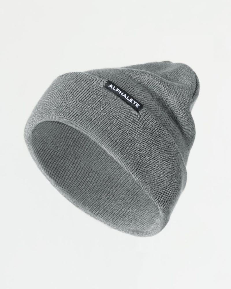 Medium Grey Alphalete Essential Foldover Beanie Women\'s Accessories | 3256809-IK