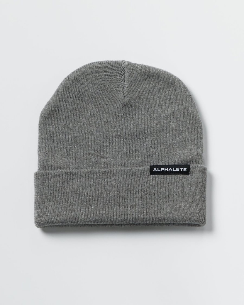 Medium Grey Alphalete Essential Foldover Beanie Men's Accessories | 2469513-RI