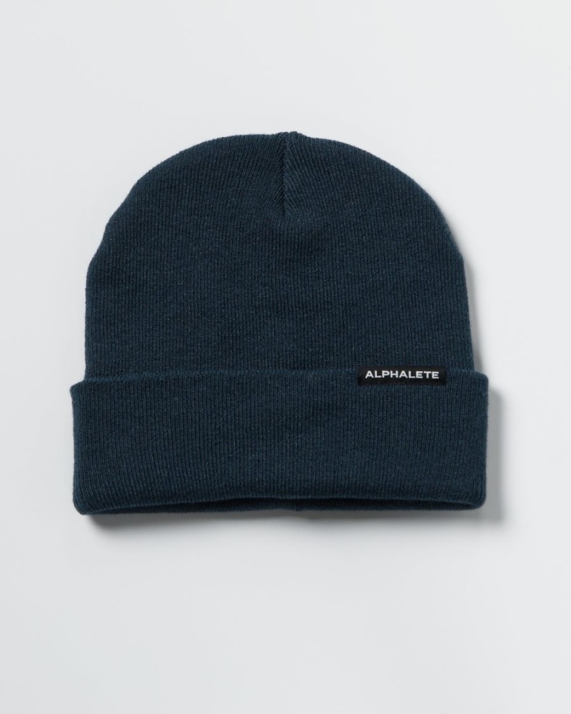 Midnight Alphalete Essential Foldover Beanie Women's Accessories | 1859346-AT