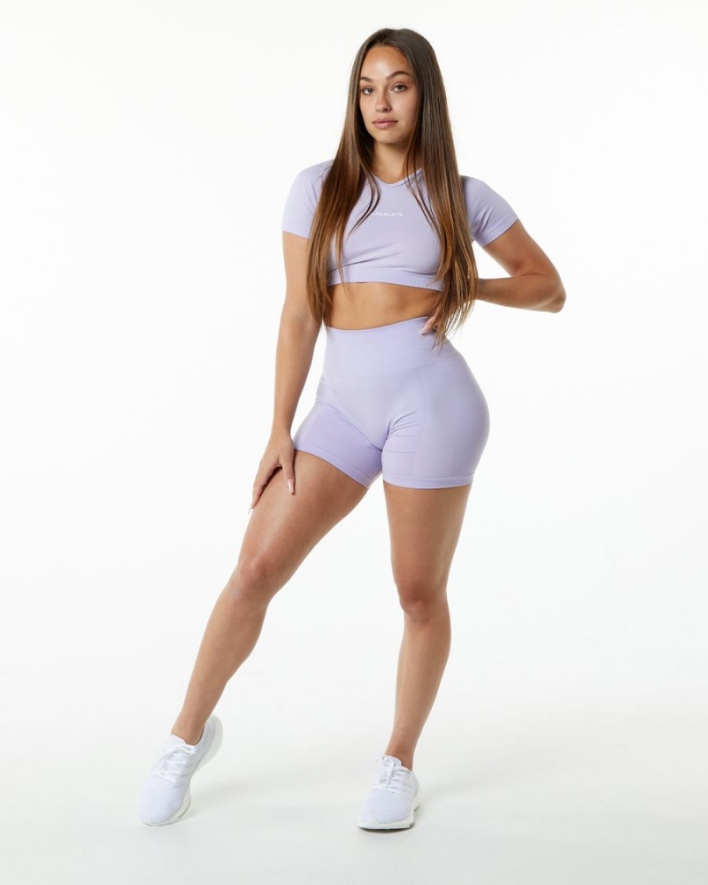 Misty Lilac Alphalete Amplify V-Neck Crop Top Women's Shirts | 9752140-KP