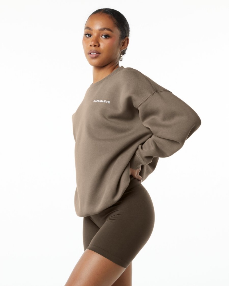 Mocha Alphalete Classic Crew Women's Jackets | 2096384-QI