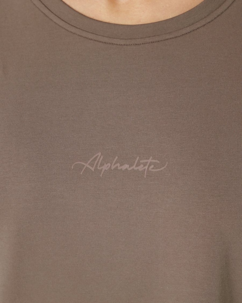 Mocha Alphalete Signature Oversized Tee Women's Shirts | 2843157-AJ