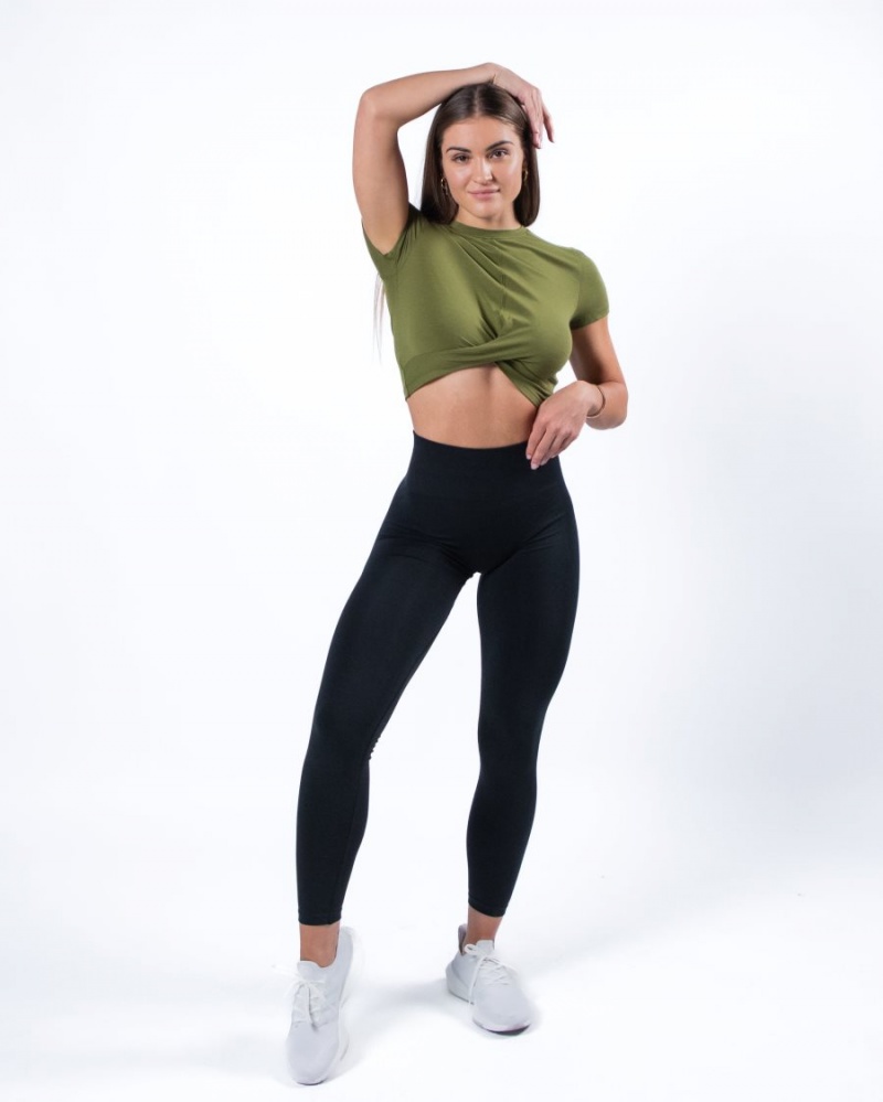 Moss Green Alphalete Evo Twist Crop Women's Shirts | 0598261-YJ