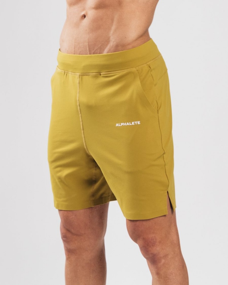 Mustard Alphalete Trace Short 8" Men's Shorts | 7830452-LI