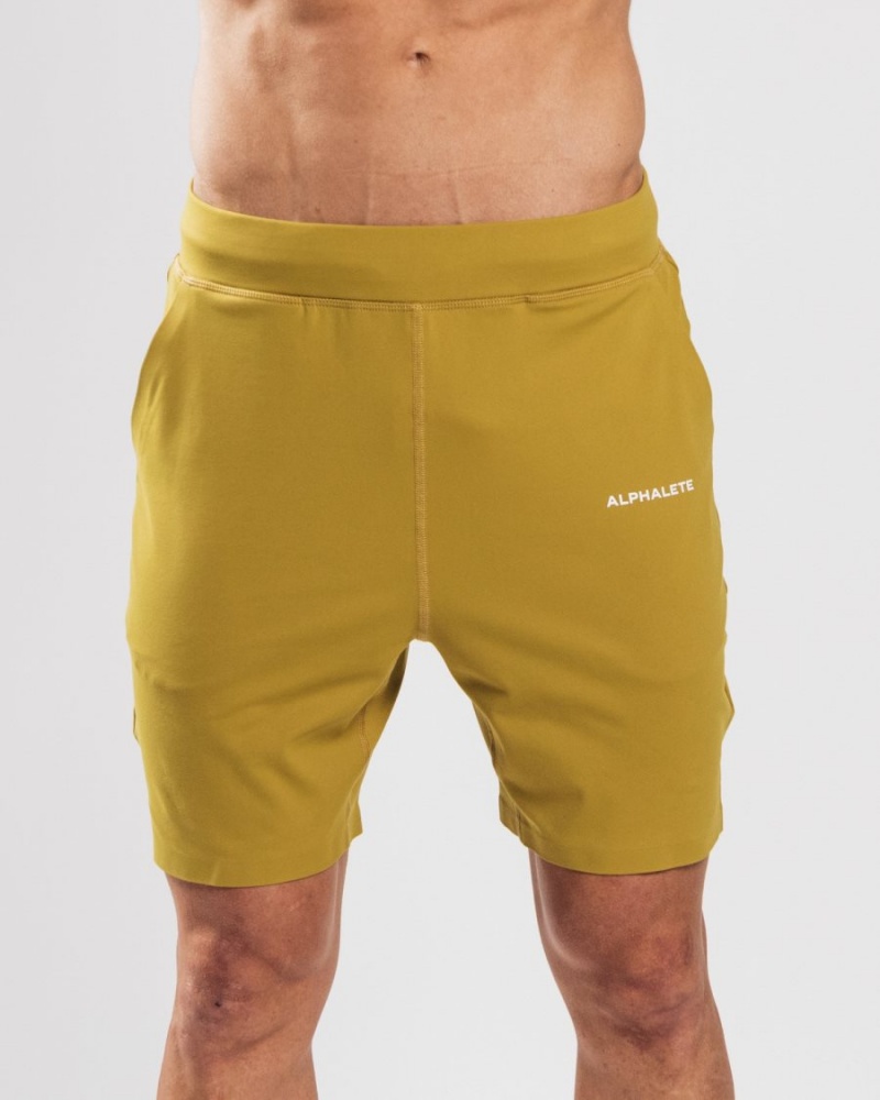 Mustard Alphalete Trace Short 8" Men\'s Shorts | 7830452-LI