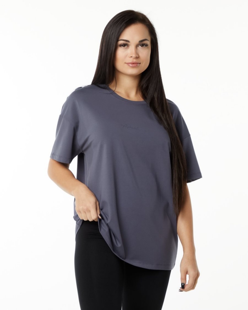 Muted Purple Alphalete Signature Oversized Tee Women's Shirts | 0912748-WX