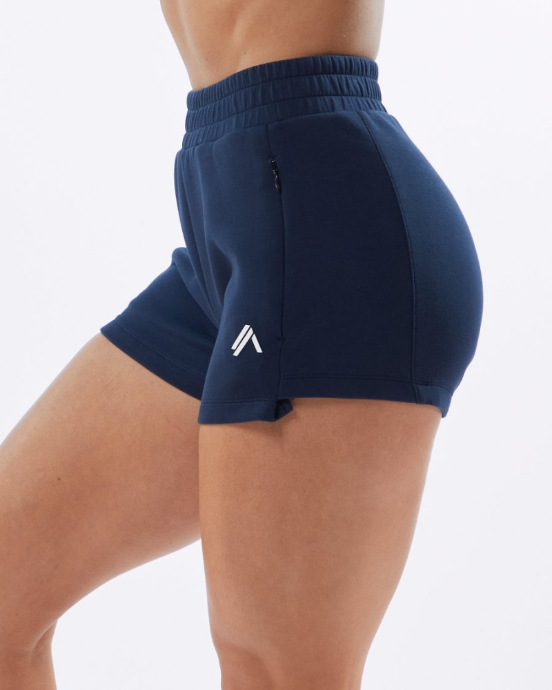 Navy Alphalete ELMTS Athletic Short 3.5" Women's Shorts | 8160735-QJ