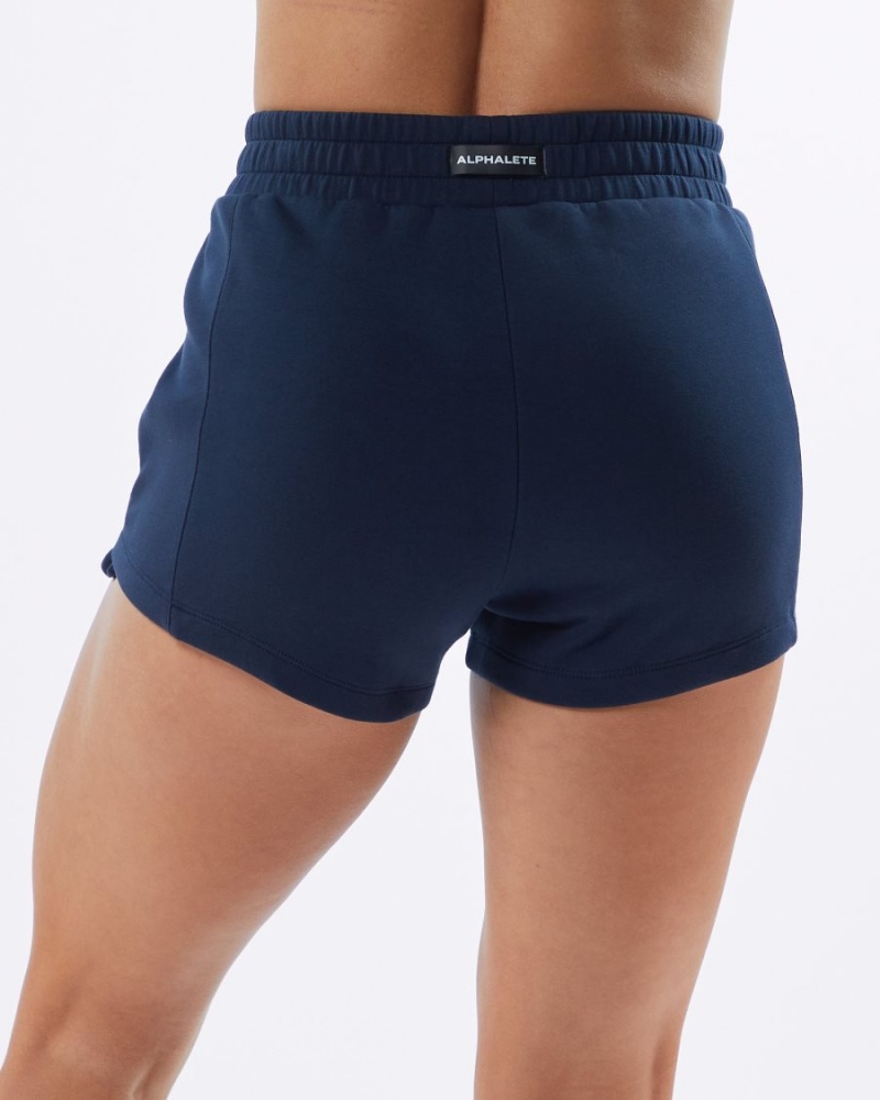 Navy Alphalete ELMTS Athletic Short 3.5" Women's Shorts | 8160735-QJ