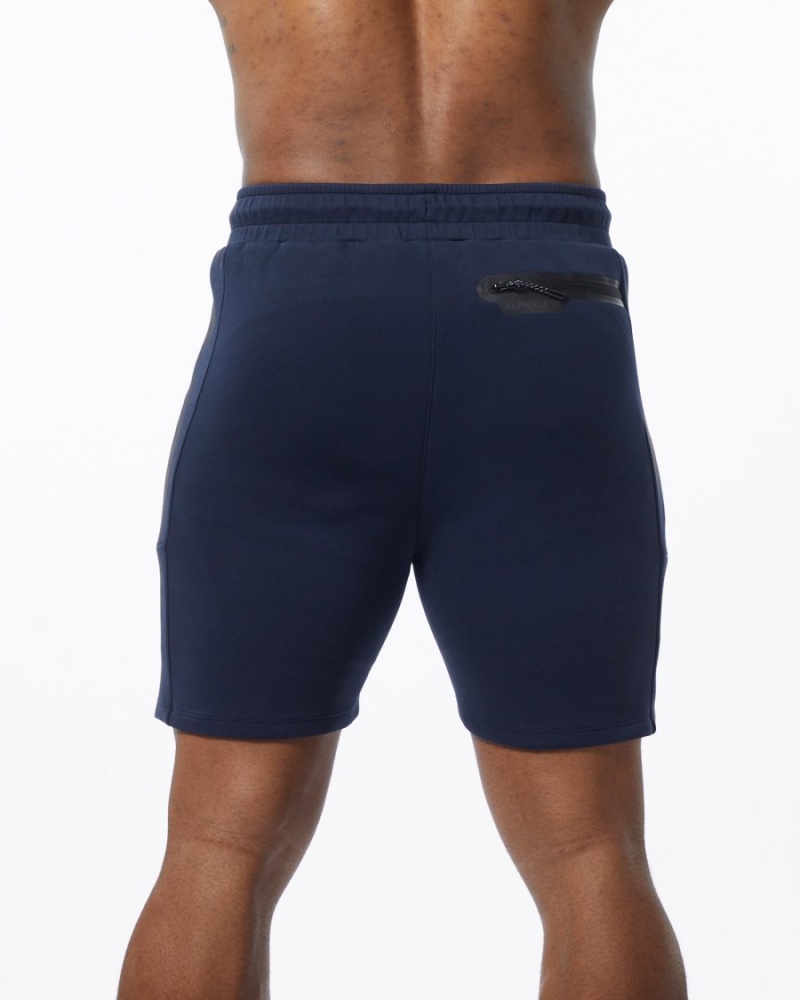 Navy Alphalete ELMTS Athletic Short 6" Men's Shorts | 5091348-UO