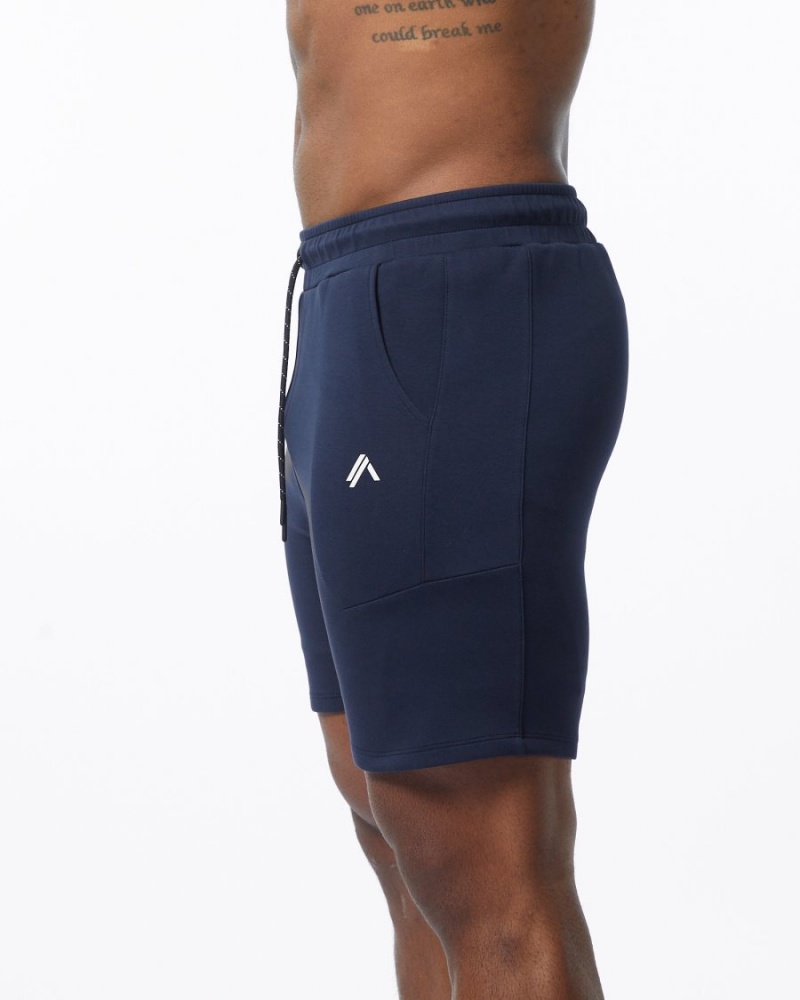 Navy Alphalete ELMTS Athletic Short 6" Men's Shorts | 5091348-UO