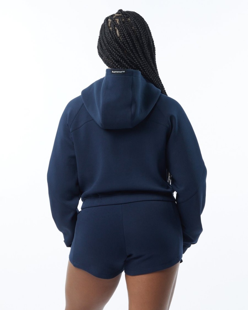 Navy Alphalete ELMTS Full-Zip Crop Jacket Women's Jackets | 7912583-ZK