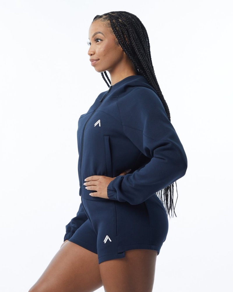 Navy Alphalete ELMTS Full-Zip Crop Jacket Women's Jackets | 7912583-ZK