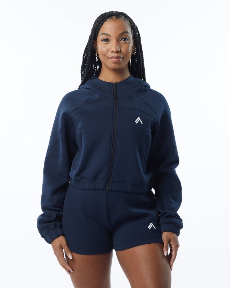 Navy Alphalete ELMTS Full-Zip Crop Jacket Women's Jackets | 7912583-ZK