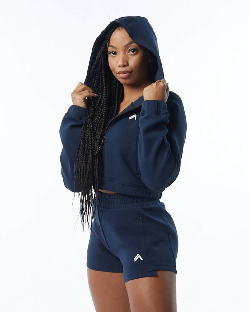 Navy Alphalete ELMTS Full-Zip Crop Jacket Women\'s Jackets | 7912583-ZK