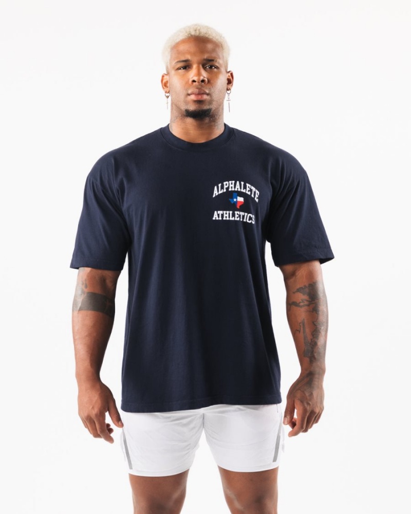 Navy Alphalete Texas Tee Men's Shirts | 3547261-PF