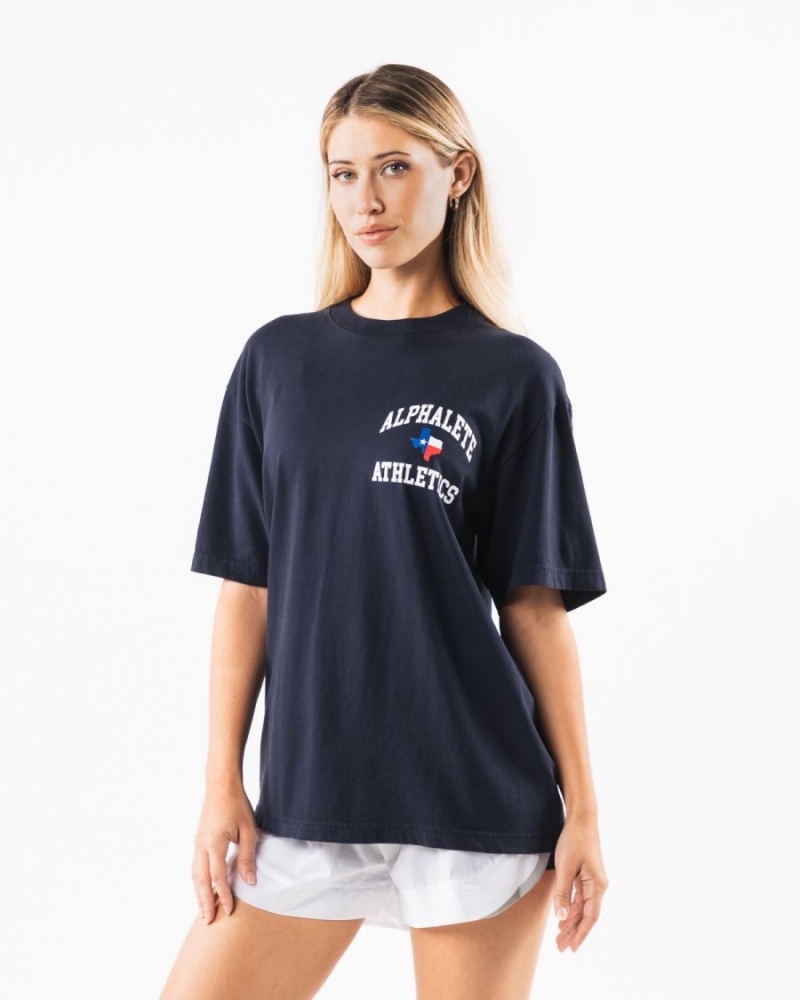 Navy Alphalete Texas Tee Women's Shirts | 5806427-ST