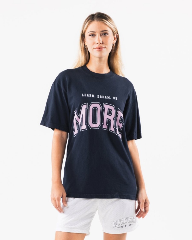 Navy / Pink Alphalete LDB More Tee Women's Shirts | 7298054-ZT