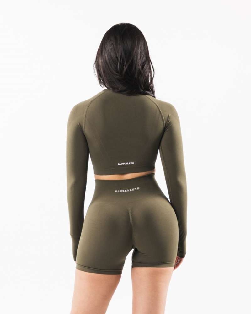 Oak Alphalete Stratus LS Crop Women's Long Sleeve | 4037952-GU