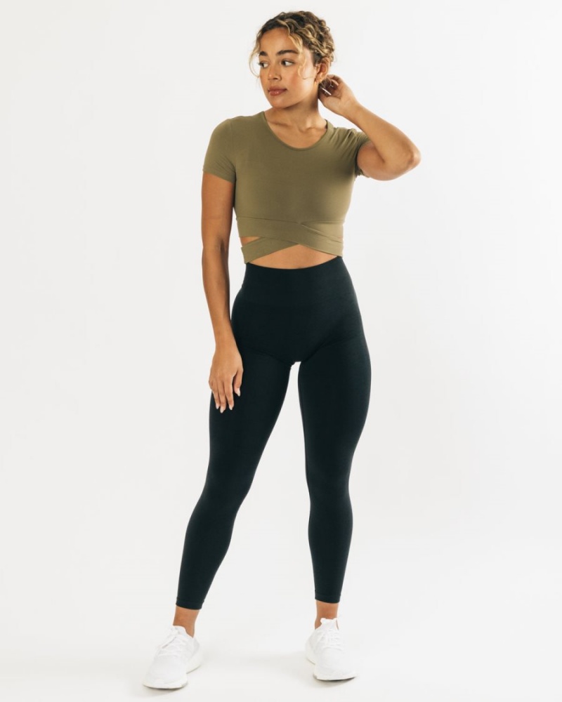 Olive Alphalete Ultrasoft Wrap Tie Top Women's Shirts | 0547623-SN