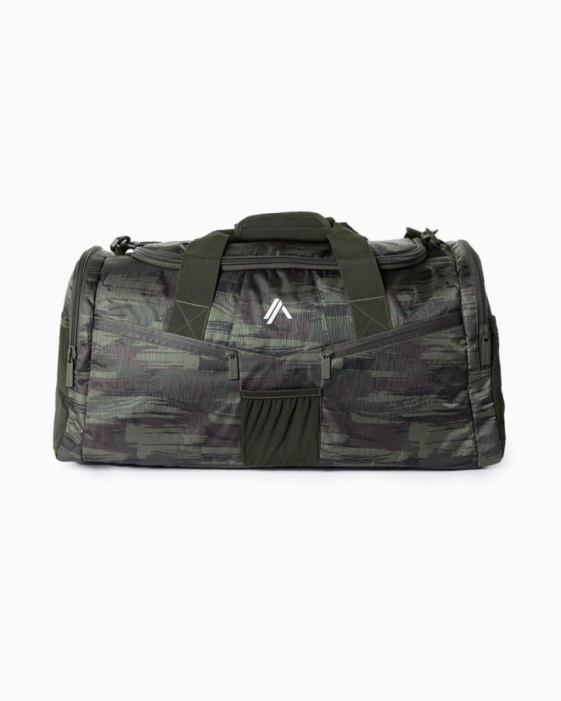 Olive Canvas Camo Alphalete Essential Duffel Bag Men\'s Accessories | 1632870-XS