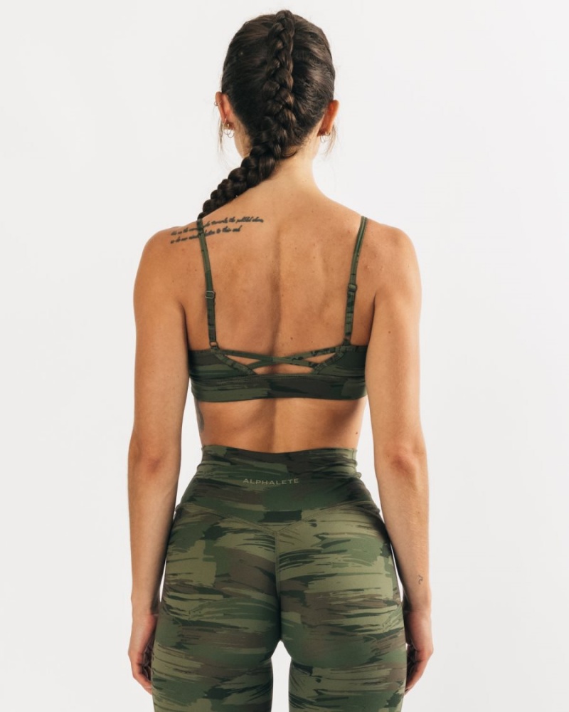 Olive Canvas Camo Alphalete Surface Limitless Bra Women's Sports Bra | 5689014-ET