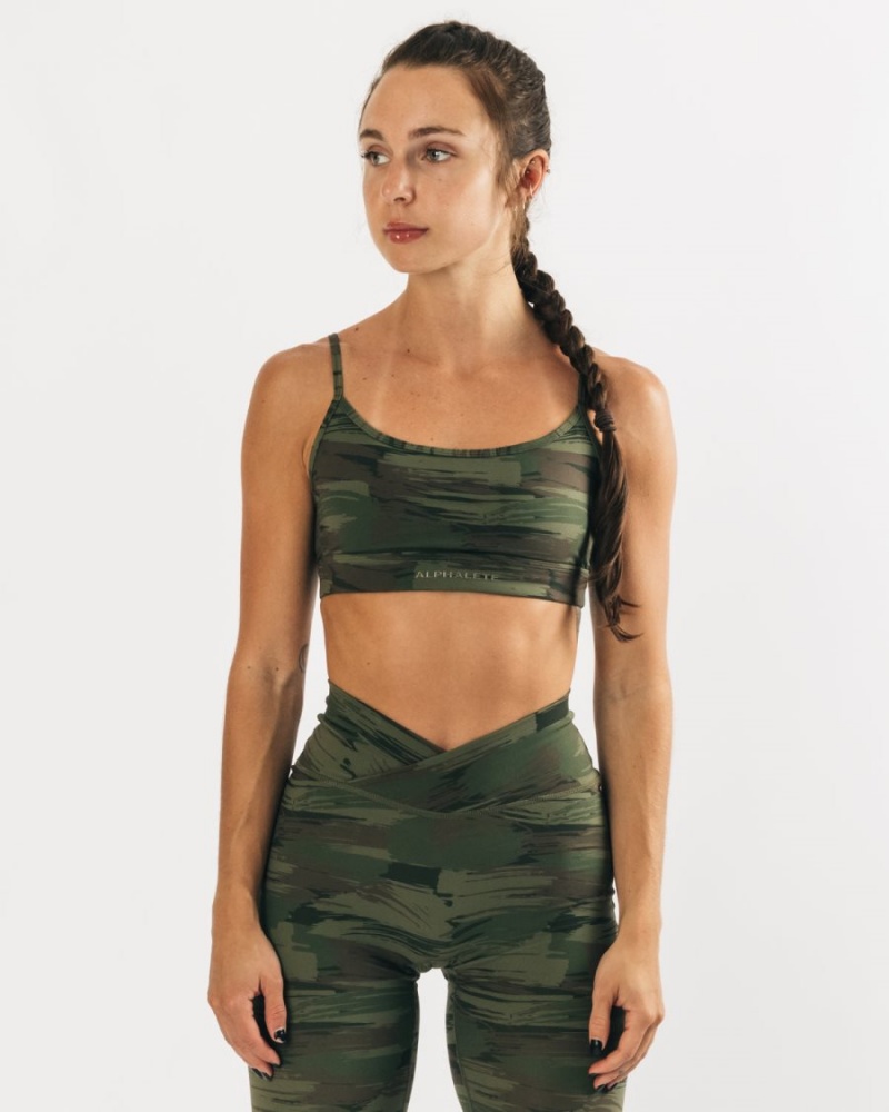 Olive Canvas Camo Alphalete Surface Limitless Bra Women's Sports Bra | 5689014-ET