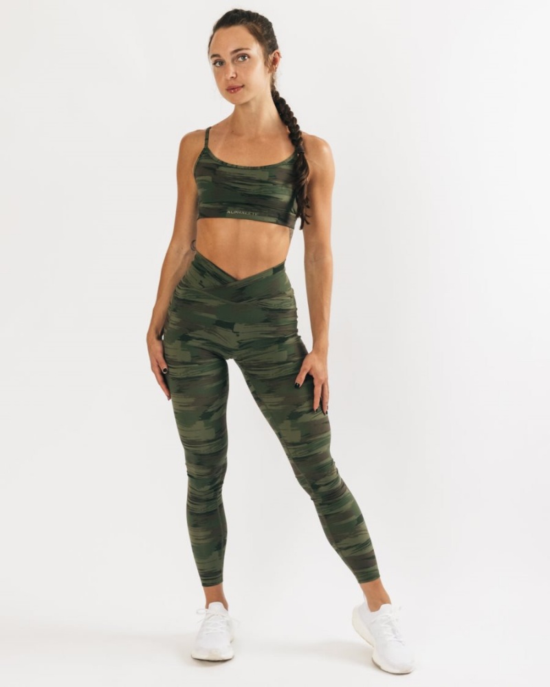 Olive Canvas Camo Alphalete Surface Limitless Bra Women's Sports Bra | 5689014-ET