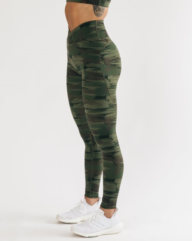 Olive Canvas Camo Alphalete Surface Power Legging Women's Leggings | 2580763-HJ