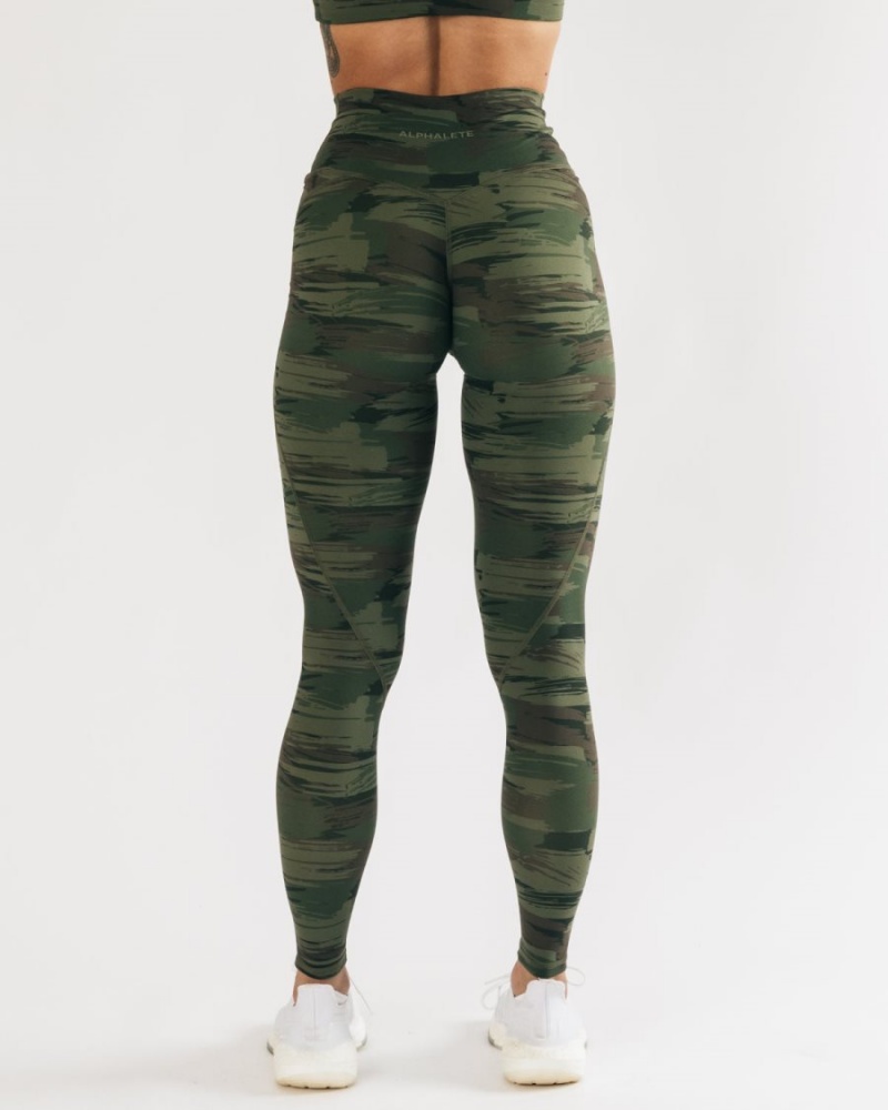 Olive Canvas Camo Alphalete Surface Power Legging Women's Leggings | 2580763-HJ