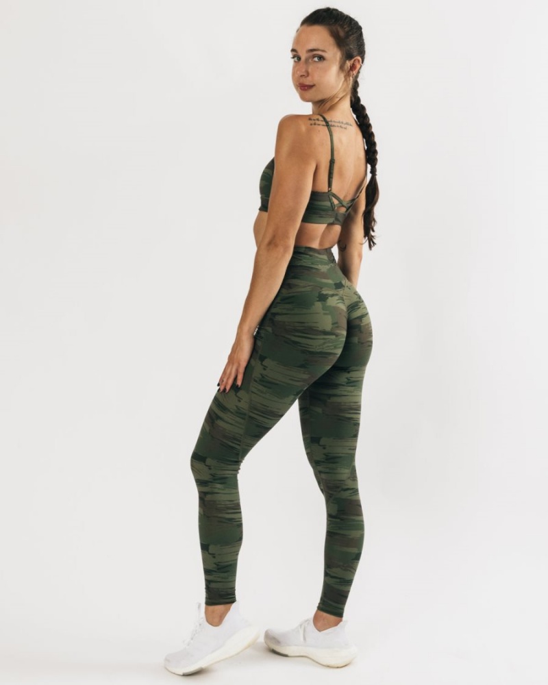 Olive Canvas Camo Alphalete Surface Power Legging Women's Leggings | 2580763-HJ