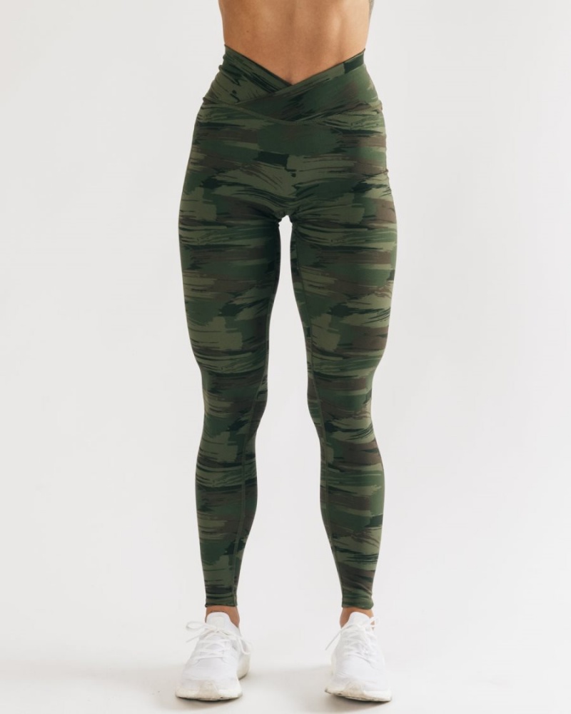 Olive Canvas Camo Alphalete Surface Power Legging Women\'s Leggings | 2580763-HJ