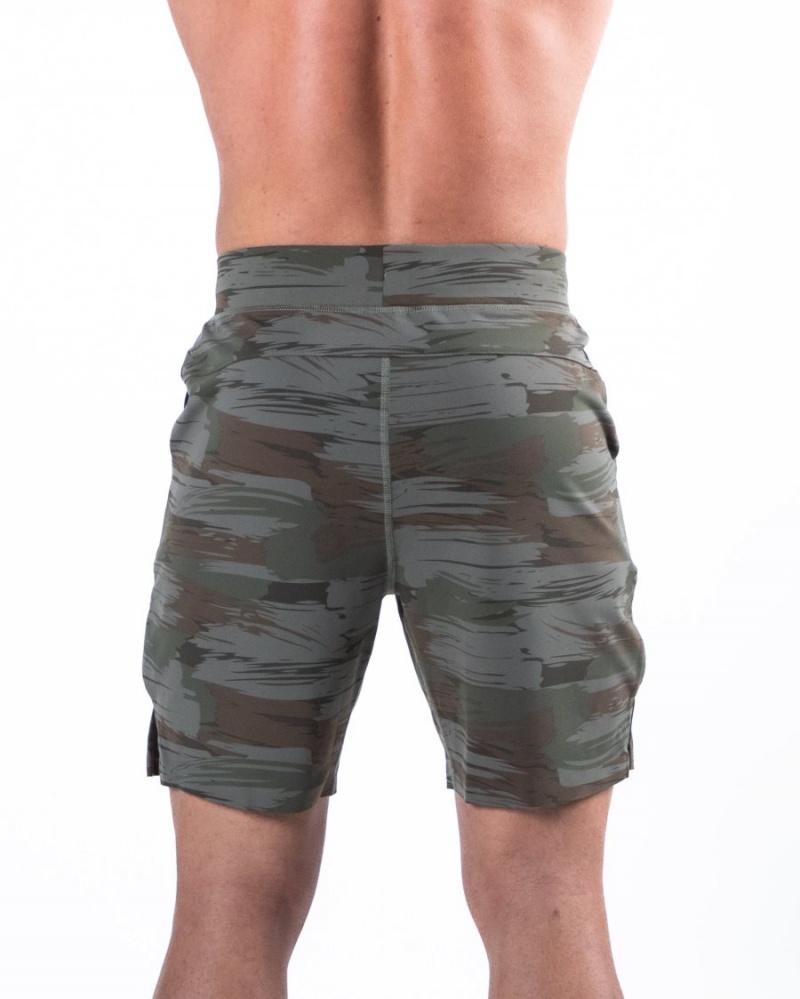 Olive Canvas Camo Alphalete Trace Short 8" Men's Shorts | 7839615-FT