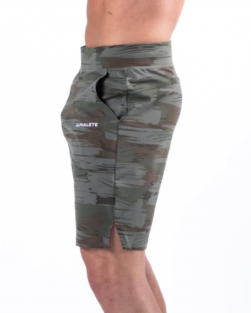 Olive Canvas Camo Alphalete Trace Short 8" Men's Shorts | 7839615-FT