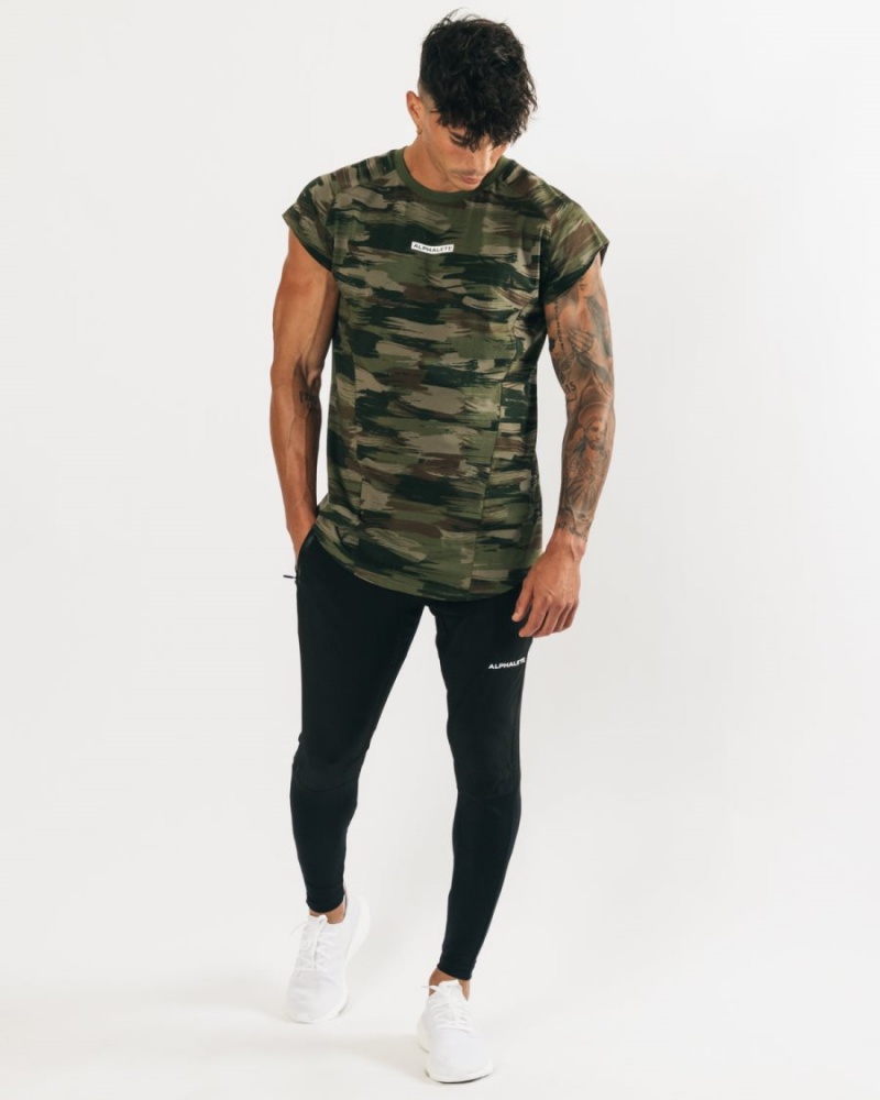 Olive Canvas Camo Alphalete Velocity Sleeveless Tee Men's Stringers | 7054286-OM