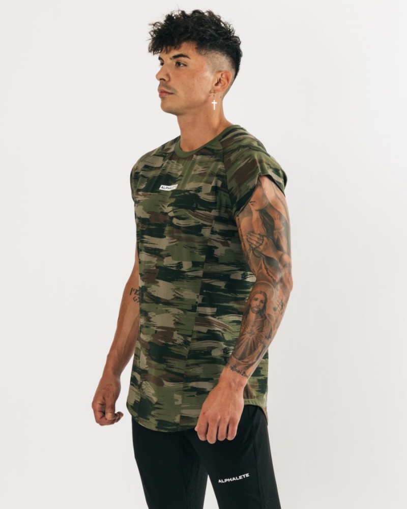 Olive Canvas Camo Alphalete Velocity Sleeveless Tee Men's Stringers | 7054286-OM